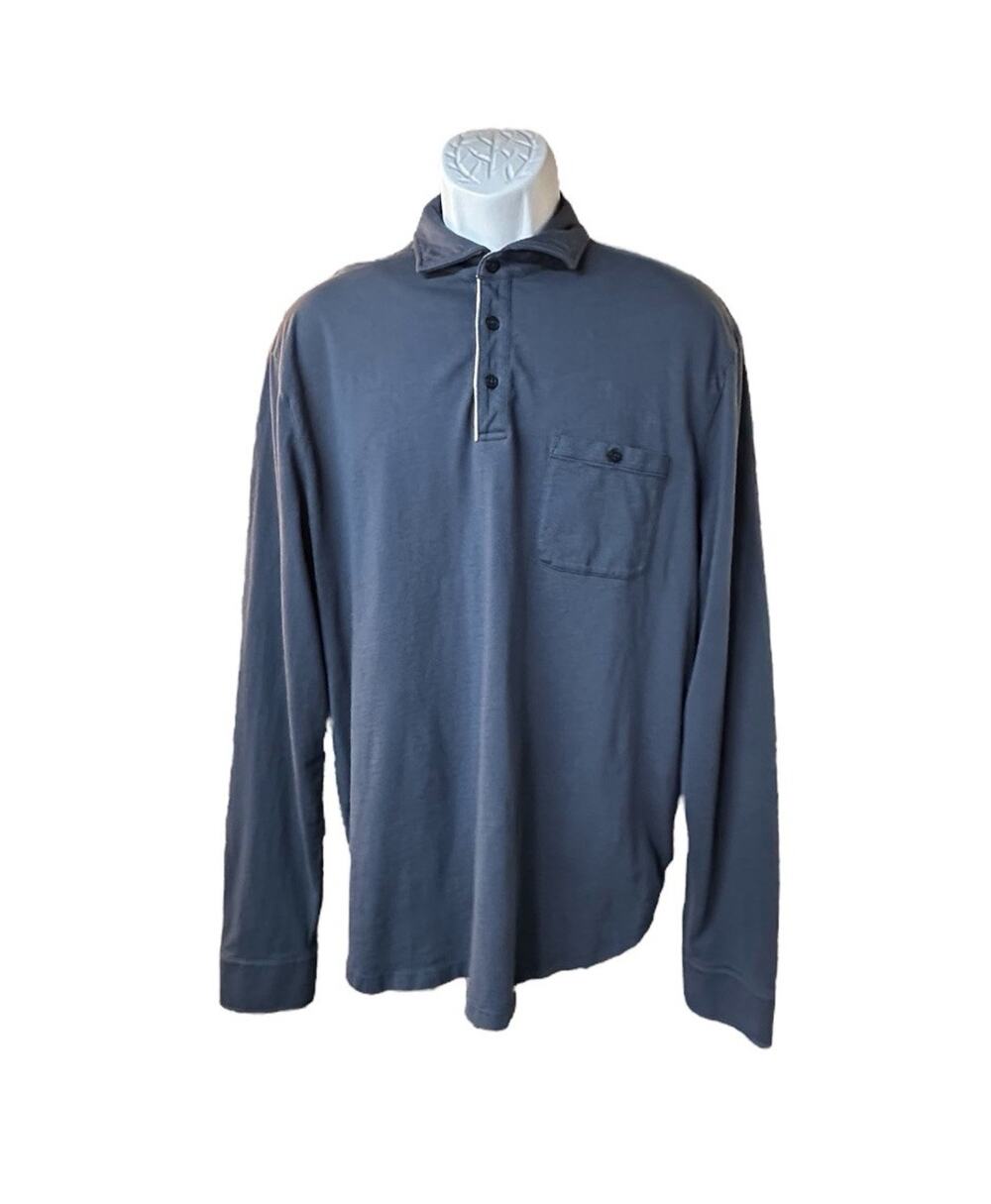 Left Coast Tee Mens Blue Long Sleeve Henley Shirt Cotton Casual XL